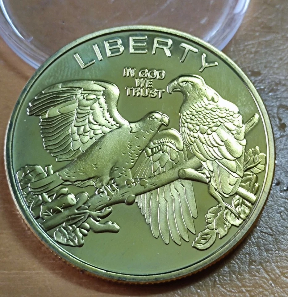 United States Of America USA Eagle gold color medal medallion souvenir coin - Image 1 of 4