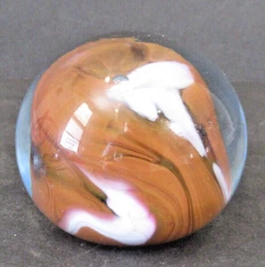 George Williams Brown and White Hand Blown Art Glass Paperweight - Stamped GW - Picture 1 of 9