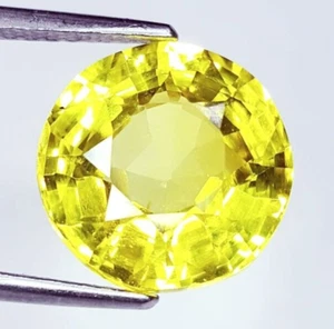 Certified Natural Yellow Sapphire Ceylon 11 Ct Loose Gemstone Round Cut Gem G73 - Picture 1 of 12