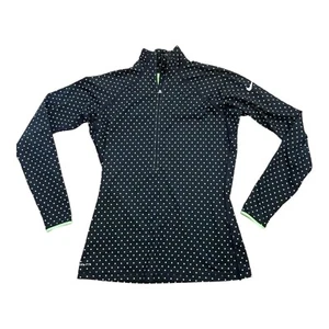 Nike Pro Long Sleeve Mock Neck  Top Zip Polka Dot Black Green Wmns L Running - Picture 1 of 24