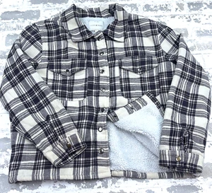 Lucky Brand Shacket Women Large Black White Flannel Jacket Shirt Snap Button - Picture 1 of 10