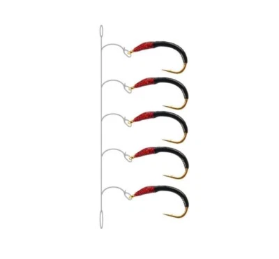 Sehr fängig Hegene schwarz-rot Gr. 12-16 Renken, Felchen, Saibling 3 o. 5 Haken - Bild 1 von 2