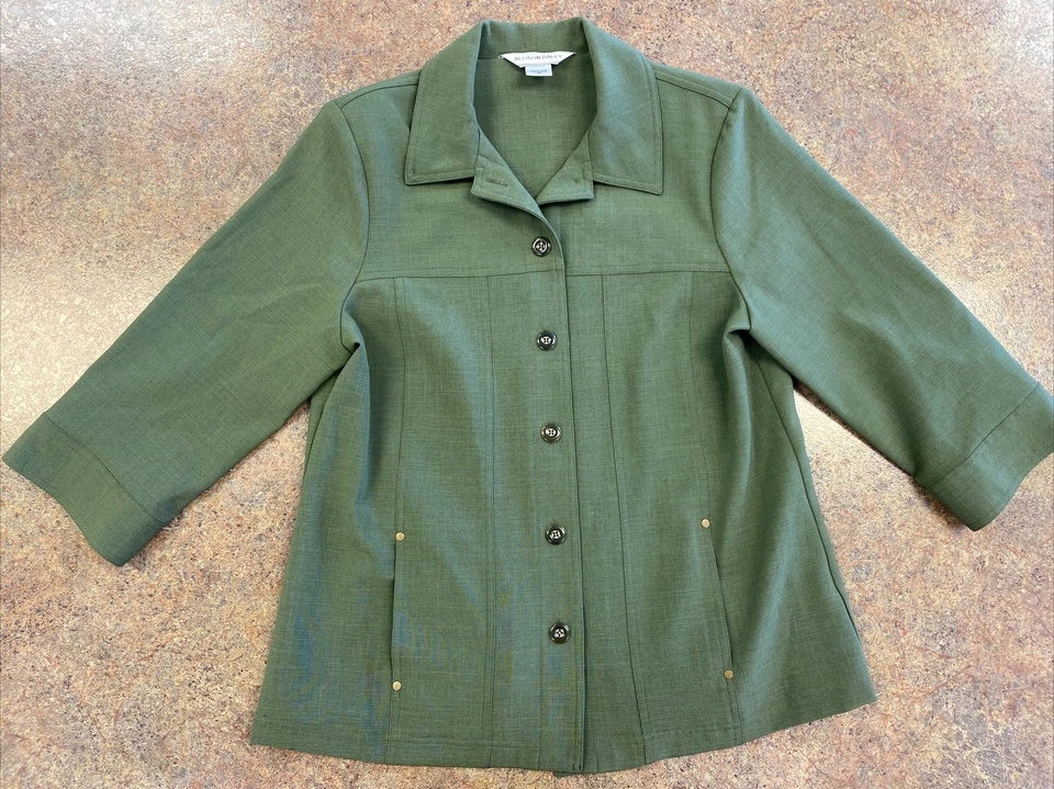 Allison Daley Womens army green 3/4 sleeve button front collared cover jacket 10 - Image 1 of 4