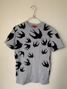 McQ Alexander McQueen Velvet Velour Grey Swallow Swarm Flock Patch T-Shirt - Picture 1 of 8