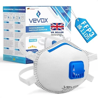 VEVOX® FFP3 Dust Mask - Set of 10 - Valved Face Masks - Respirator - Protection