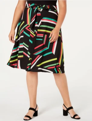 Falda Bar lll Línea A Rayas Negras Cinturón Talla 22W Plus NUEVA NUEVA CON ETIQUETAS 513 Foto 1 de 3