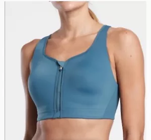 Athleta Advance Zip Front Bra Size 32 B-DD Sequoia Blue - Picture 1 of 8
