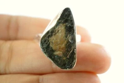 Moldavite Tektite Natural Glass Cosmic Stone 925 Sterling Silver Ring Size 6 3/4 - Image 1 of 4