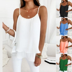 Womens Summer Sleeveless Cami Tops Ladies Pearl Loose Party Vest Shirt Tank US - Picture 1 of 17