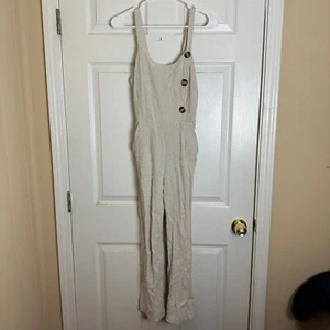 One Clothing Beige Sleeveless Linen Blend Jumpsuit Women Size S - Picture 1 of 7