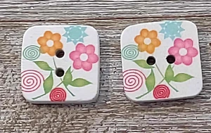 2 Flower Sewing Buttons Crafting Square Wood 2 Hole 1" - Picture 1 of 2