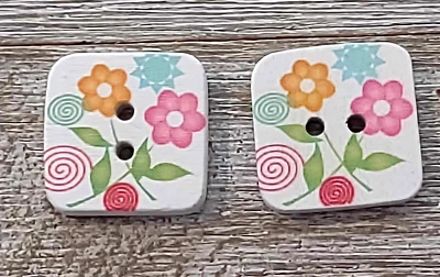 2 Flower Sewing Buttons Crafting Square Wood  2 Hole 1"  - Image 1 of 2