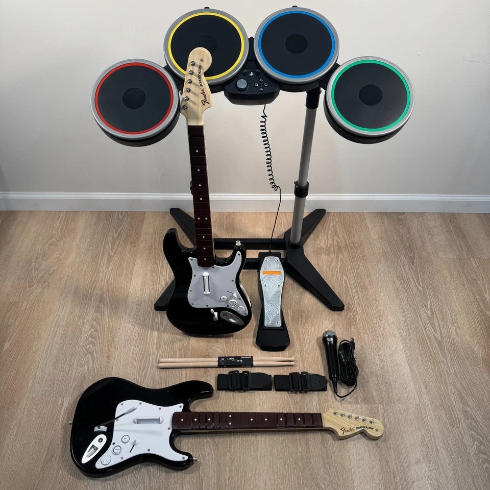 Playstation 4 5 Rock Band 4 Drum Set w/ 2 Guitars Complete Band BUNDLE PS4 PS5 - Image 1 of 4