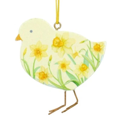 Gisela Graham Daffodil Design Hanging Wooden Chick Rustic Easter Decoration