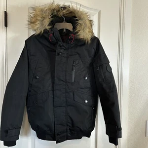 Noize Jacket Boys large Full Zip Hooded faux Fur Parka bomber black - Picture 1 of 7
