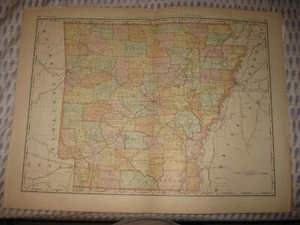 HUGE MASTERPIECE ANTIQUE 1890 ARKANSAS DATED MAP NAMED RAILROAD LITTLE ROCK RARE - Picture 1 of 1