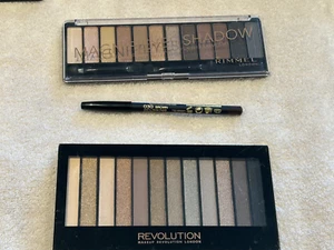 REVOLUTION ICONIC 2 & RIMMEL MAGNIFEYES BROWN EYESHADOW PALETTES & PENCIL - Picture 1 of 4