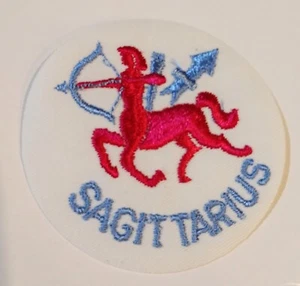 Red Hippie Mod Flower Power Zodiac Sagittarius Thin Cloth Patch New NOS 1970s - Picture 1 of 4