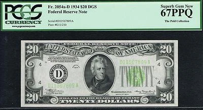 TOP POP FINEST. LGS.  $20 1934 Cleveland FRN. Light Green Seal. PCGS 67 PPQ. - Image 1 of 2