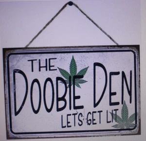 The Doobie Den Lets Get Lit Weed Wooden Sign Trippy Room Decor Gift Humor NIP - Picture 1 of 3