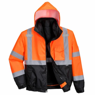 PORTWEST HI-VIS PREMIUM 3-IN-1 BOMBER JACKET 300D SIZE S-5X US365 CLASS 3 ORANGE - Image 1 of 3