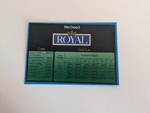 MB Hotel 1986 Board Game Spare Parts Title Deed Card - Royal. Brand New - Picture 1 of 2