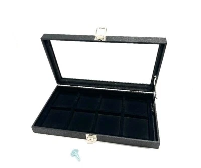 Belt Buckles 8 Space Black Glass Top Key Locking & Lid Support Display Box Case - Image 1 of 3