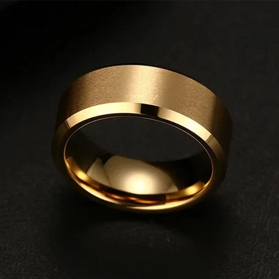 Anillo de compromiso negro de acero inoxidable con textura mate boda joyería duradera para hombre Foto 1 de 4