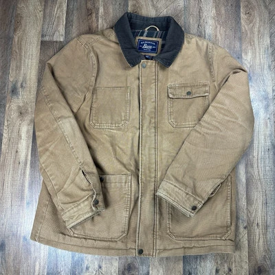 Vintage GH Bass Canvas Barn Chore Coat Jacket Mens XL Tan Flannel Lined - Image 1 of 4