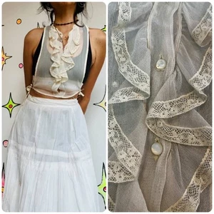 Antike viktorianische cremefarbene Bluse Spitze Accessoire Rüschen Rokoko Revival - Bild 1 von 4