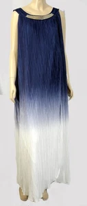 Sliver Pleats NWT Catherines Navy to Bright White Sleeveless Maxi Dress 0X Plus - Picture 1 of 6