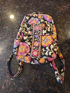 Vera Bradley Rucksack Tasche schwarz rosa Mohnblumen mit Taschen - gesteppt 11x14 - Bild 1 von 6
