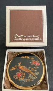 VINTAGE Stratton England Ladies Dual Gold Compact Powder Mirror Colorful W/ Box  - Picture 1 of 8