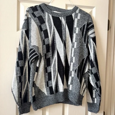 Jantzen Mens Sweater Large Grandpa Coogi Style Geometric Abstract Hip Hop Vtg - Image 1 of 4