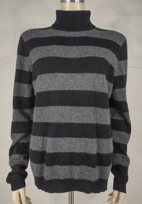 Peck & Peck black gray striped 100% Cashmere turtleneck sweater ladies XL - Image 1 of 4