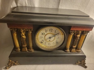 Reloj de manto vintage antiguo SETH THOMAS estante pilar león mujer no probado - Imagen 1 de 9