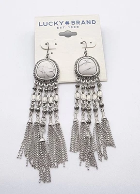 Pendientes colgantes con flecos de cadena orbital de piedra blanca Lucky Brand tono plateado boho nuevos sin etiquetas Foto 1 de 3
