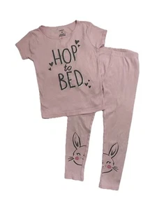 Carter's Girls Bunny Pajama Set Snug Fit Pink Kids Size 4T Short Sleeve - Picture 1 of 4