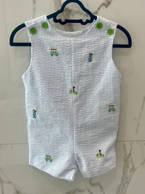 Zuccini Baby Blue Gingham Golf Embroidered Lined Romper 12 Months Outfit EUC - Image 1 of 4