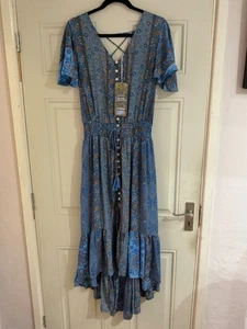 New Made in Italy Lagenlook Floral Lace Up Stretch Silk Maxi Dress-Size M/L BNWT - Picture 1 of 14