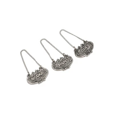 BarCraft Set of 3 Aluminum Decanter Labels in Gift Box Rum Vodka Gin Design - Image 1 of 4