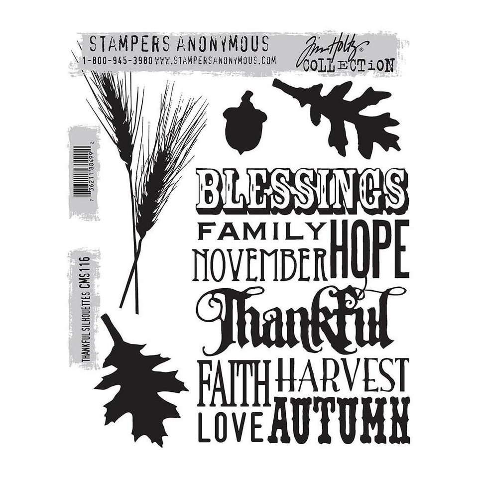 Tim Holtz Stampers Anonymous "THANKFUL SILHOUETTES" Rubber Stamp Set CMS116 - Изображение 1 из 1
