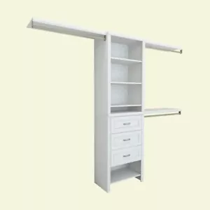 Wood Closet Organizer Kit Shelving System Drawers Home Storage 25 Inch W. White - Picture 1 of 2