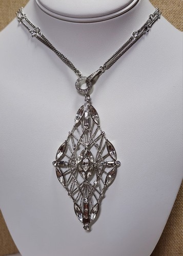 GIVENCHY Collana Gevenchy Firmata Cristallo Trasparente Art Déco Tono Argento A 829