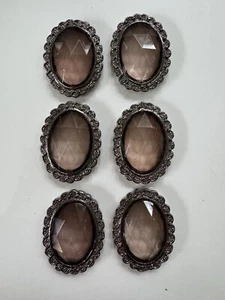 6 - Beautiful Large Heavy Smoky Glass In Silver Frame Beads Approx 3.5cm X 2cm - Picture 1 of 5
