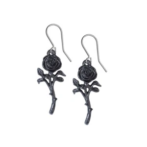 Alchemy Gothic The Romance of the Black Rose Earrings Dangle Pewter Gothic Love - Picture 1 of 2