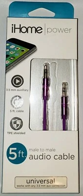 iHome 5 Ft. Audio Cable - M to M - TPE Shielded - Purple - 3.5mm - Universal - Image 1 of 4