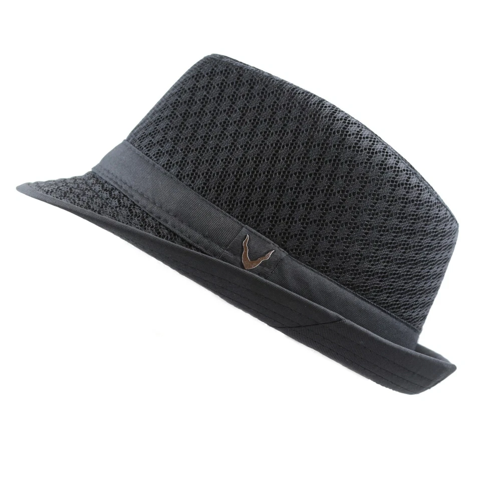 Sombrero Fedora - Cuerno Negro Peso Ligero Clásico Suave Verano Fresco Malla Fedora 1015 Foto 1 de 4