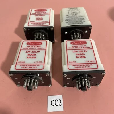 (4) DAYTON SOLID STATE TIME DELAY RELAYS 2-6X153E,1-5X828F,1-5X828 FAST SHIPPING Foto 1 de 3