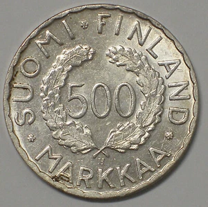 1952 H 500 MARKKAA FINLAND SILVER COIN BRILLIANT UNCIRCULATED - Picture 1 of 2